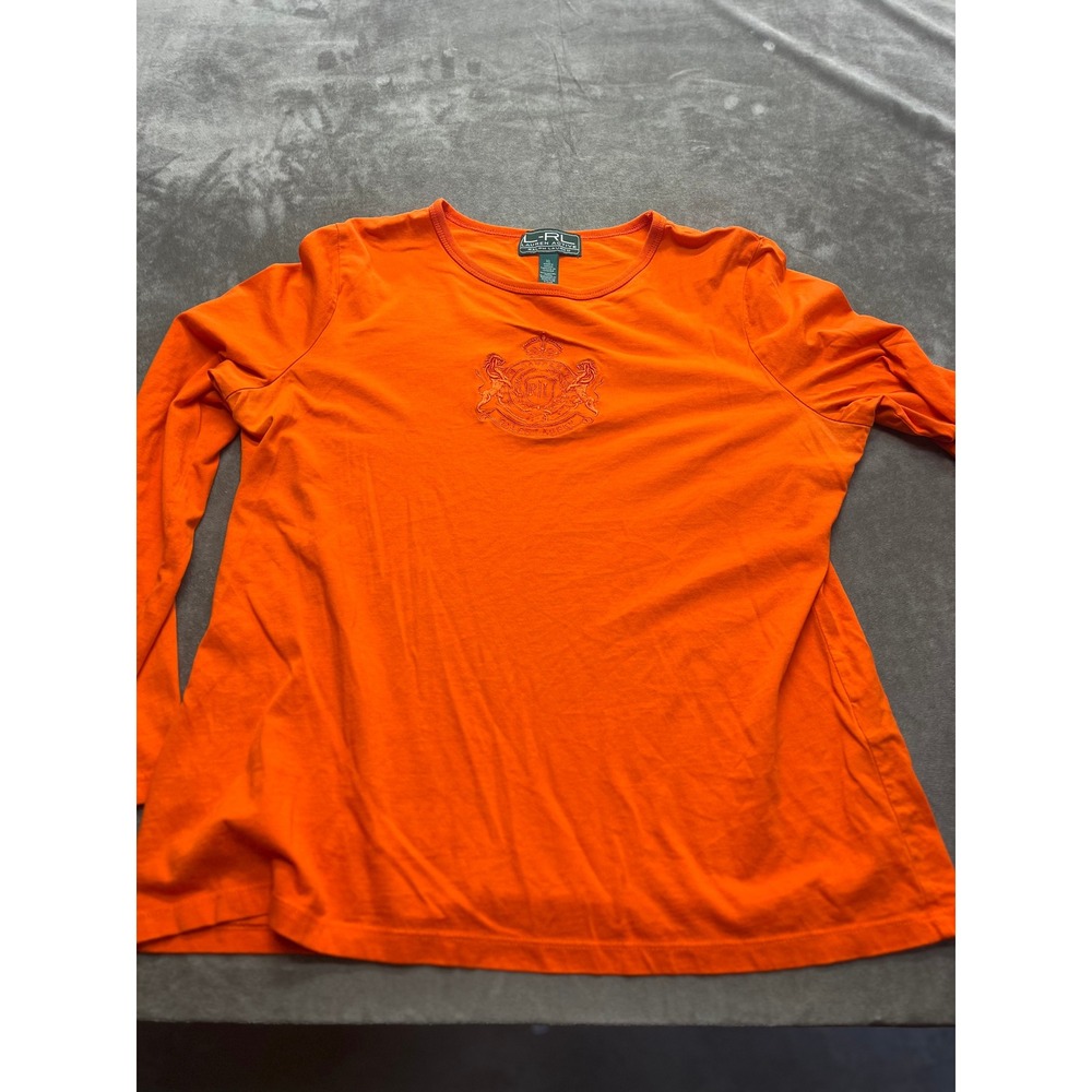 Lauren Active Ralph Lauren Orange Long Sleeve Crest T-Shirt‎ Womens XL Cotton
